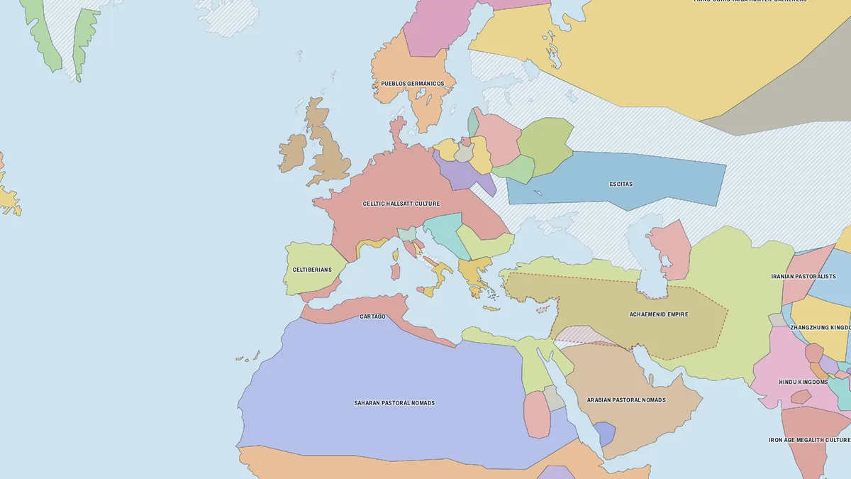 Mapa del Mediterráneo oriental hacia el 500 a. C.